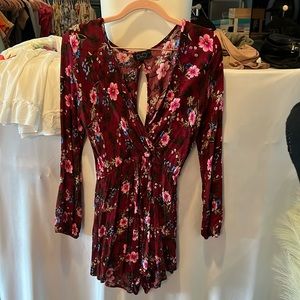 Long sleeve maroon floral romper